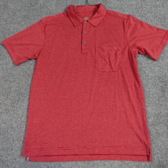 Stio Mens Polo Shirt Small Red Striped Front Pocket Poly Blend - Picture 2 of 8
